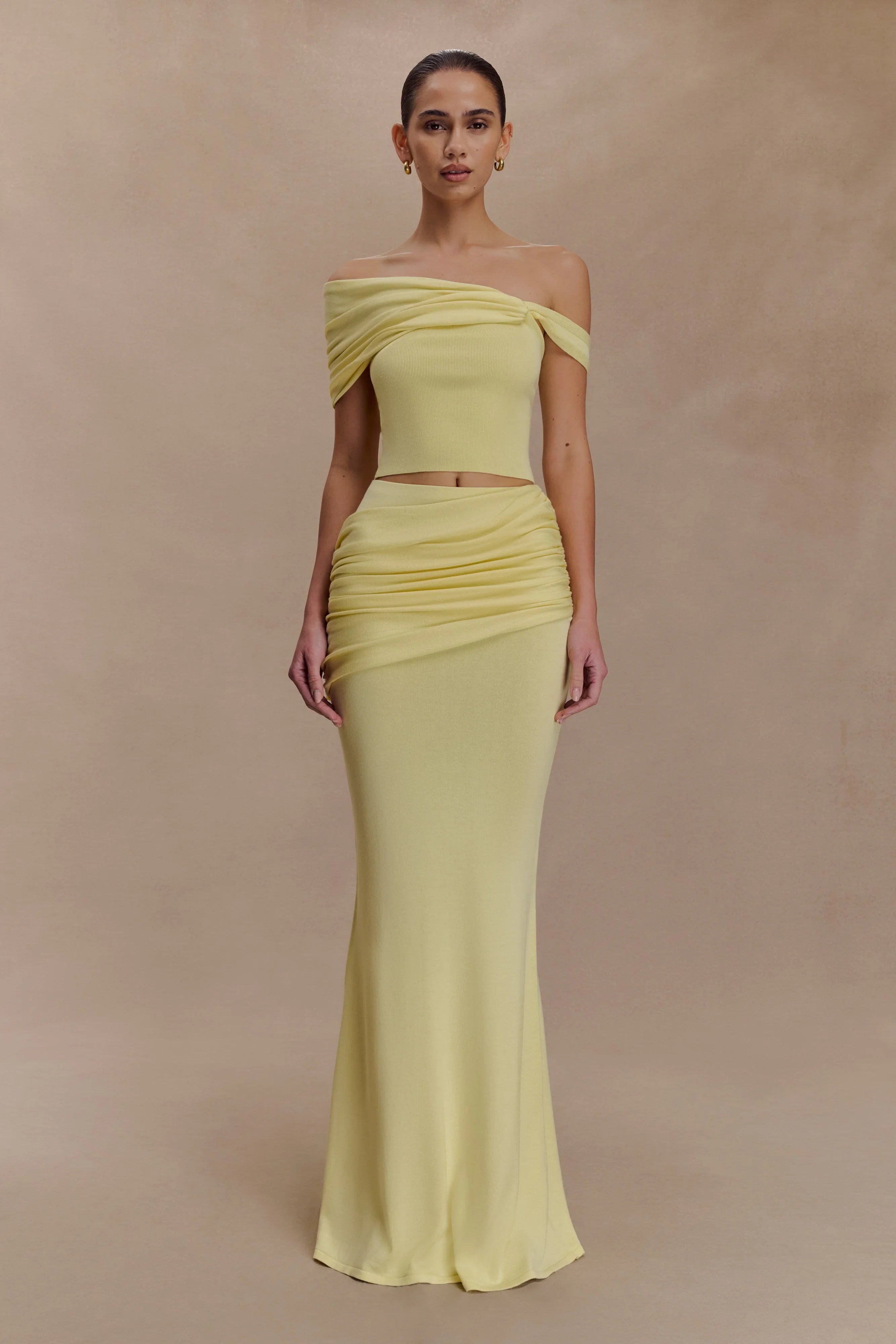 Irene Gathered Knit Maxi Skirt Lemon
