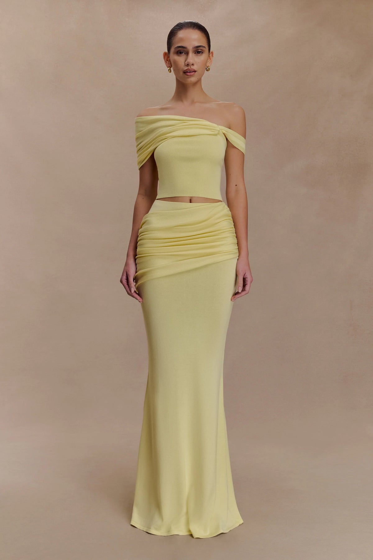 Irene Gathered Knit Maxi Skirt Lemon