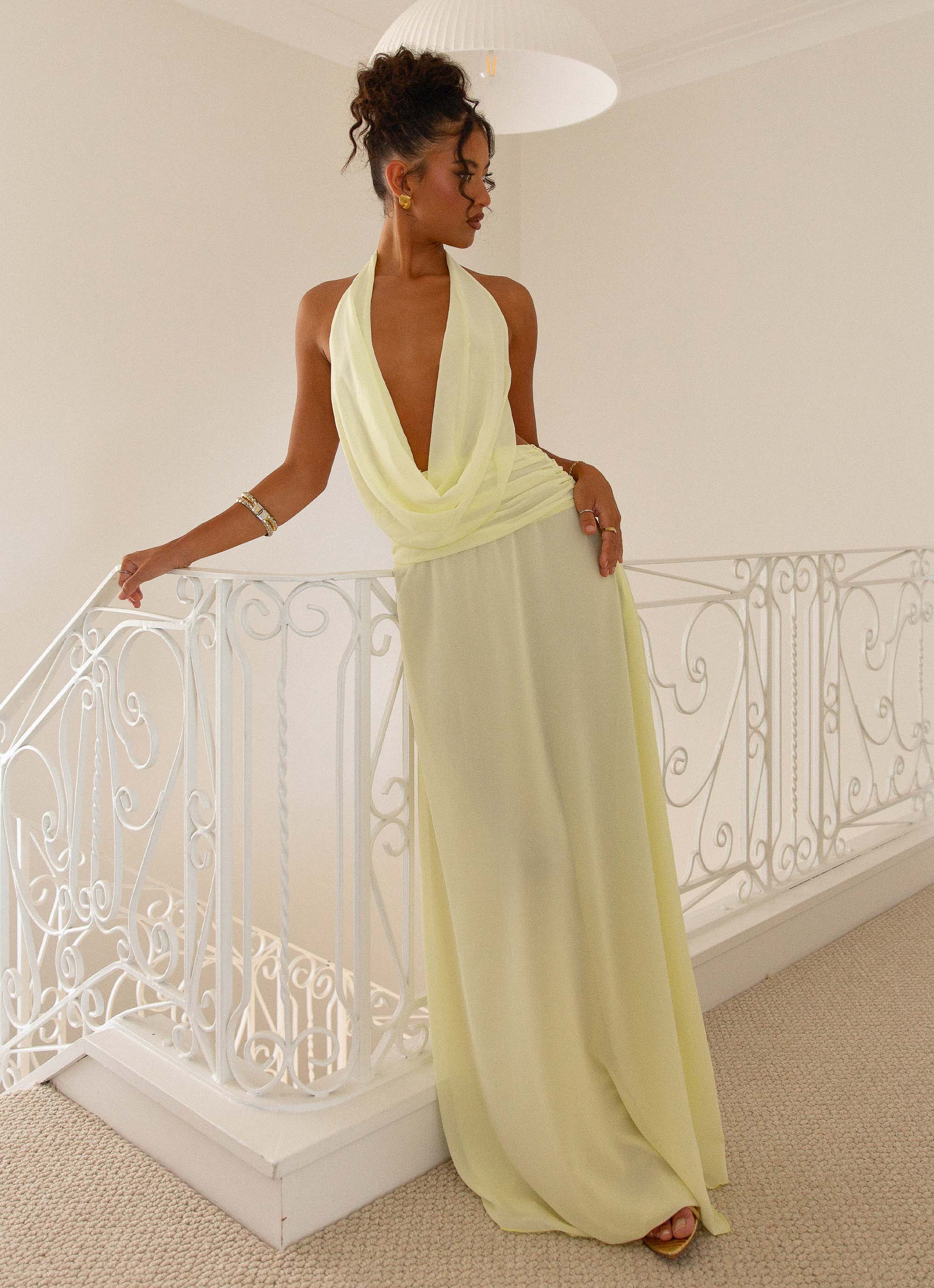 Elysia Chiffon Maxi Dress Lemon