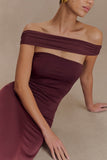 Aurora Slinky And Mesh Split Maxi Dress Mahogany