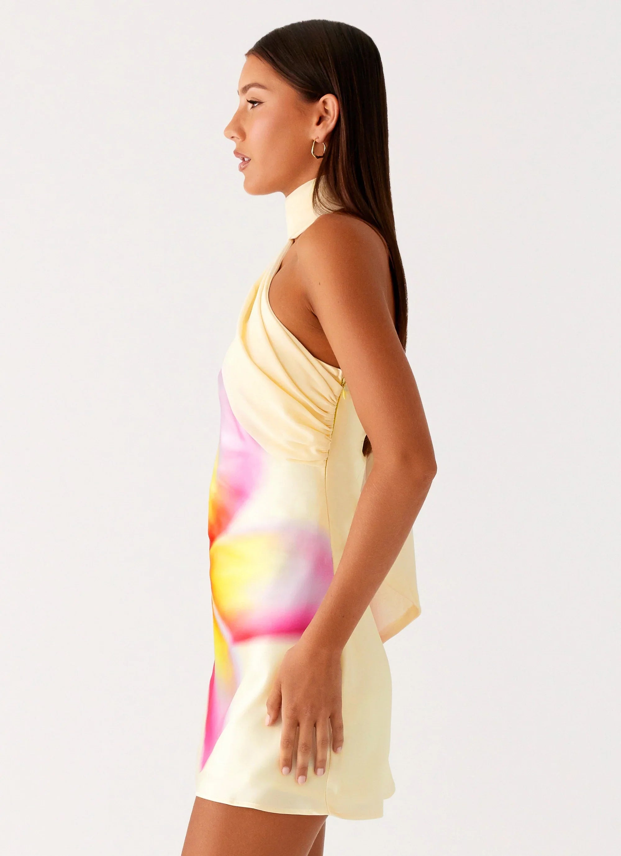Isa Scarf Satin Mini Dress Frangipani Yellow