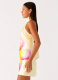 Isa Scarf Satin Mini Dress Frangipani Yellow