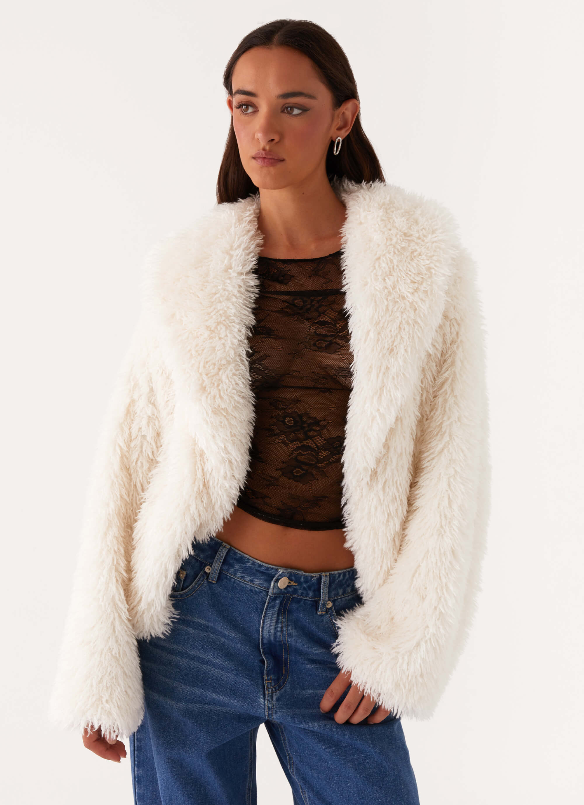 Denver Oversized Fur Jacket Ivory