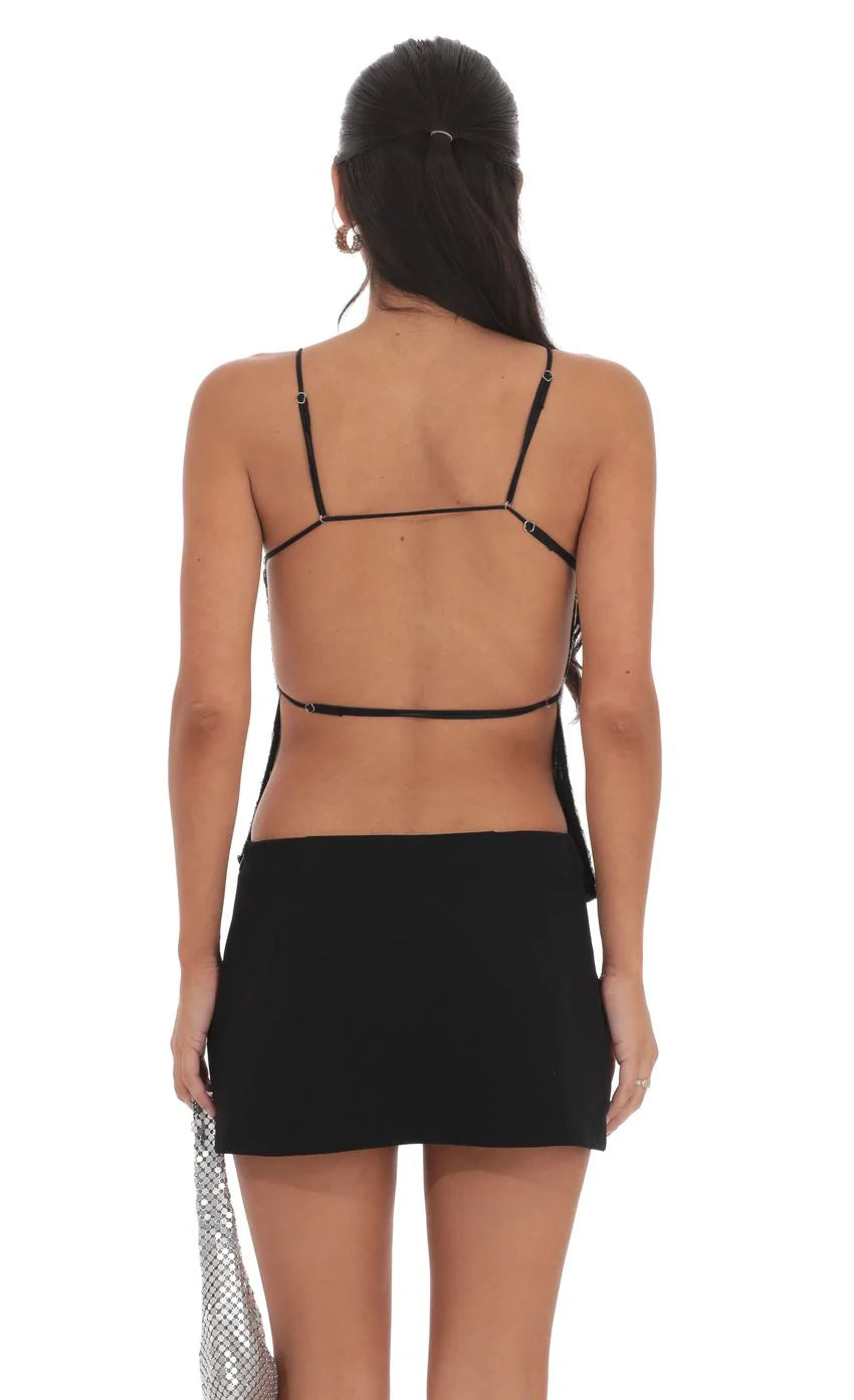 Sequin Open Back Top in Animal Print