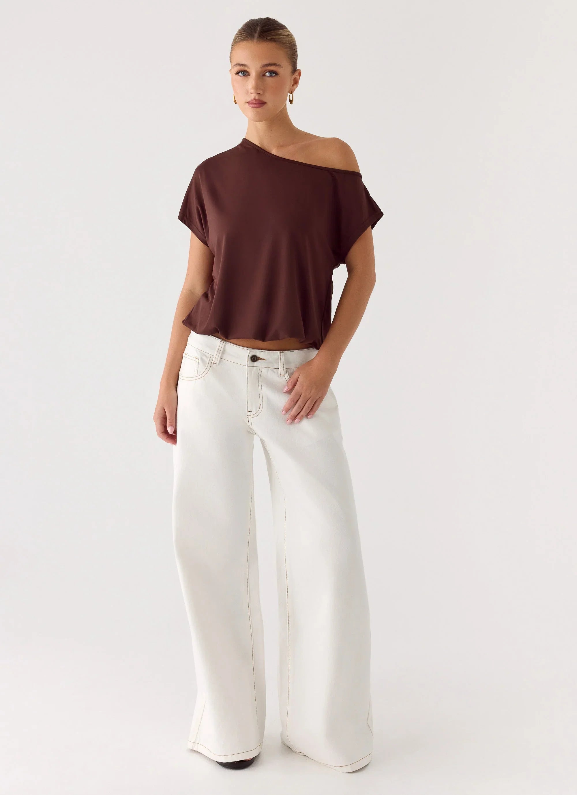 Neo Low Rise Wide Leg Denim Jeans Ivory