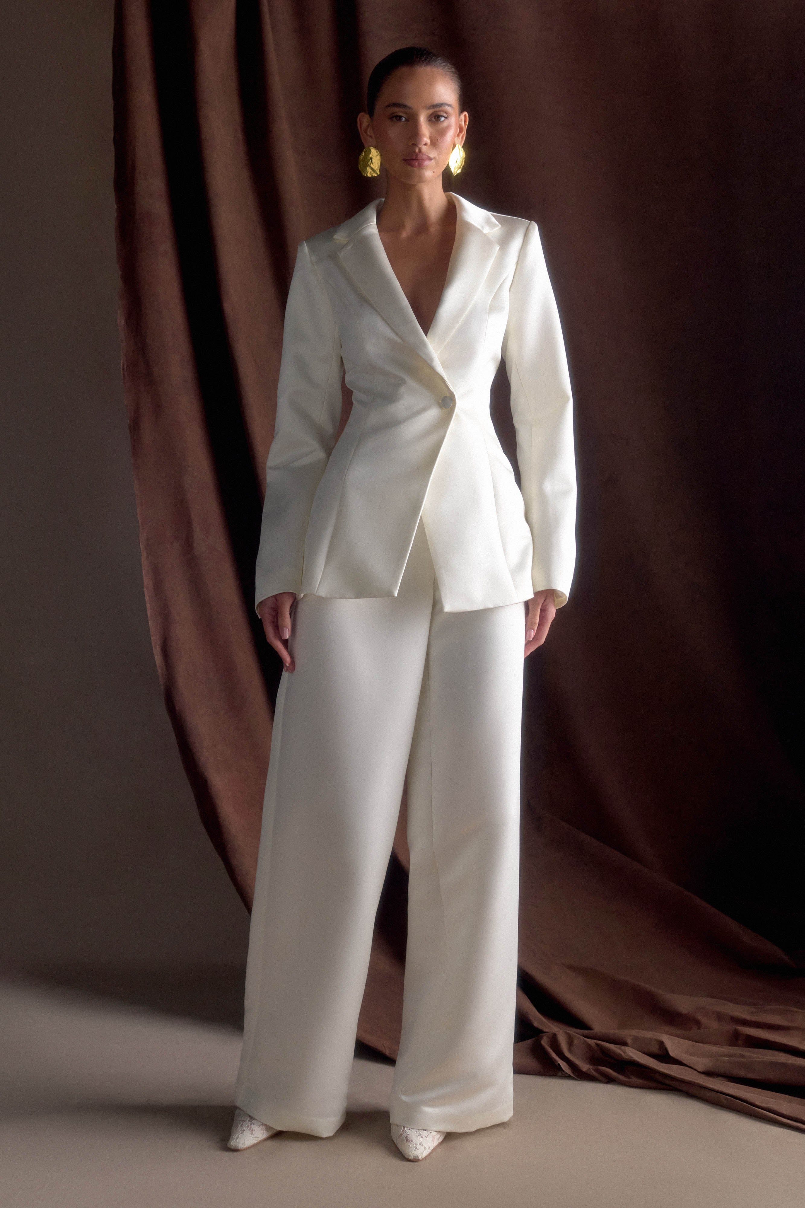 Ada Tailored Satin Blazer Ivory