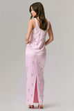 Lena Pink Satin Embellished Maxi Skirt