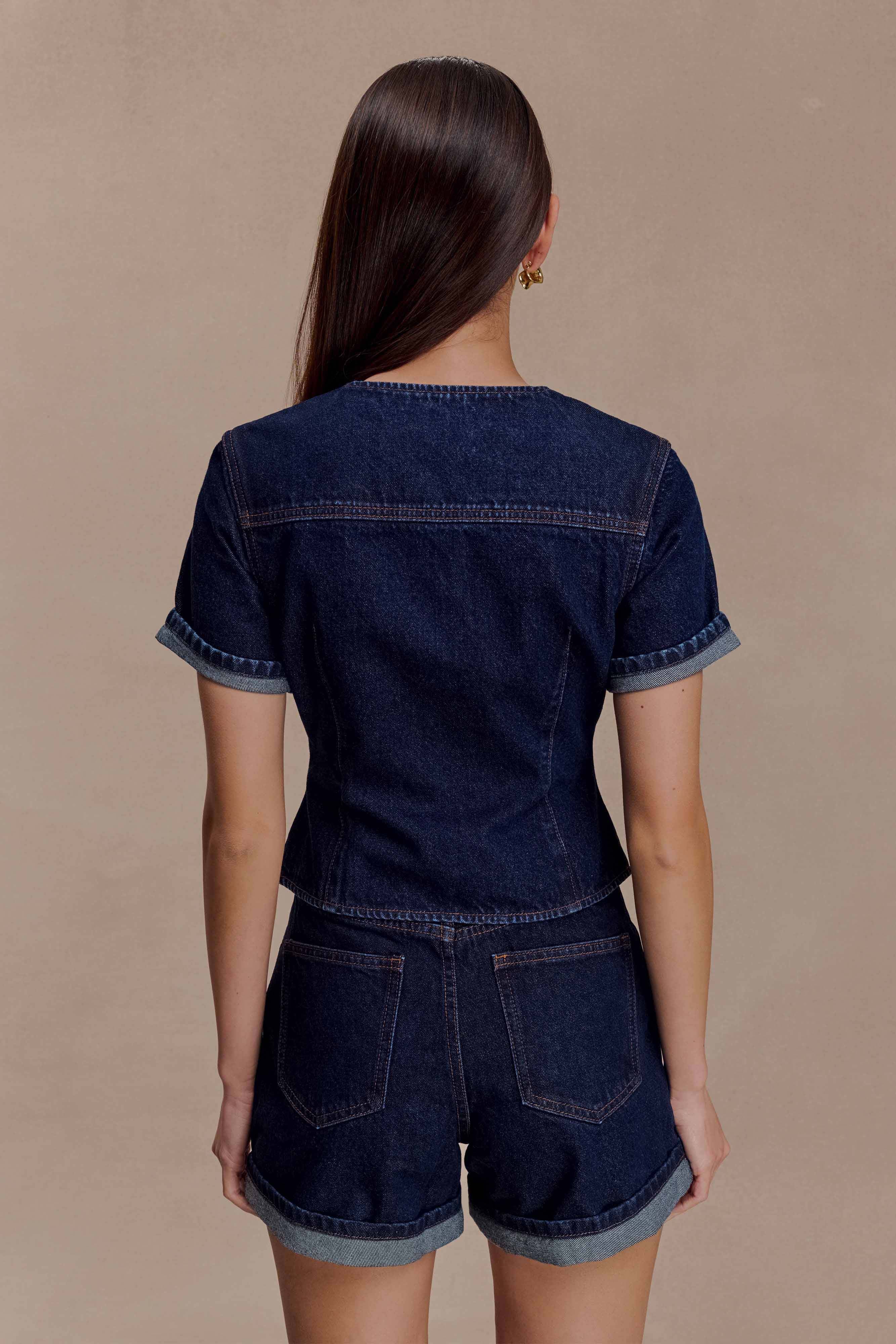 Carlene Cuffed Denim Shorts Indigo Blue