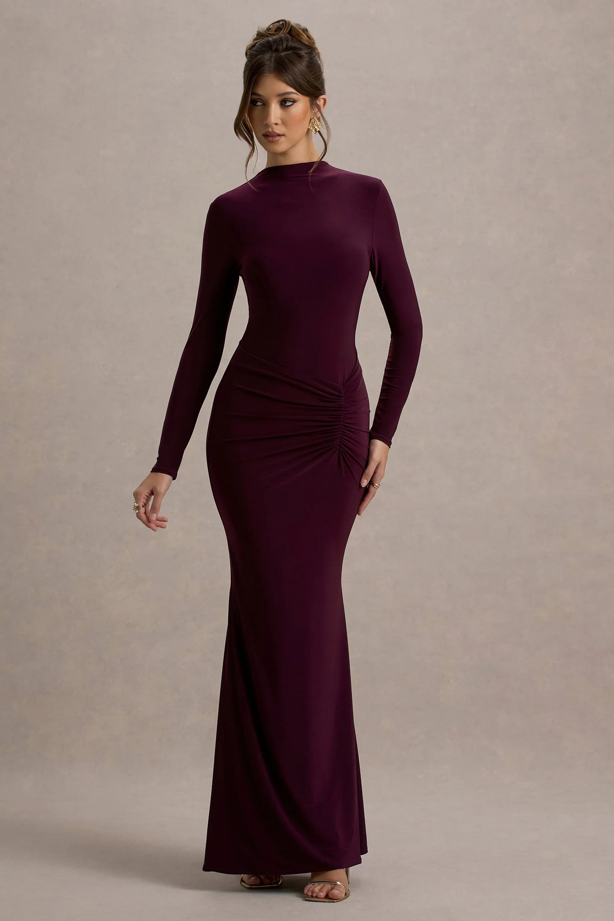 Reid Plum Long Sleeve Gathered Maxi Dress
