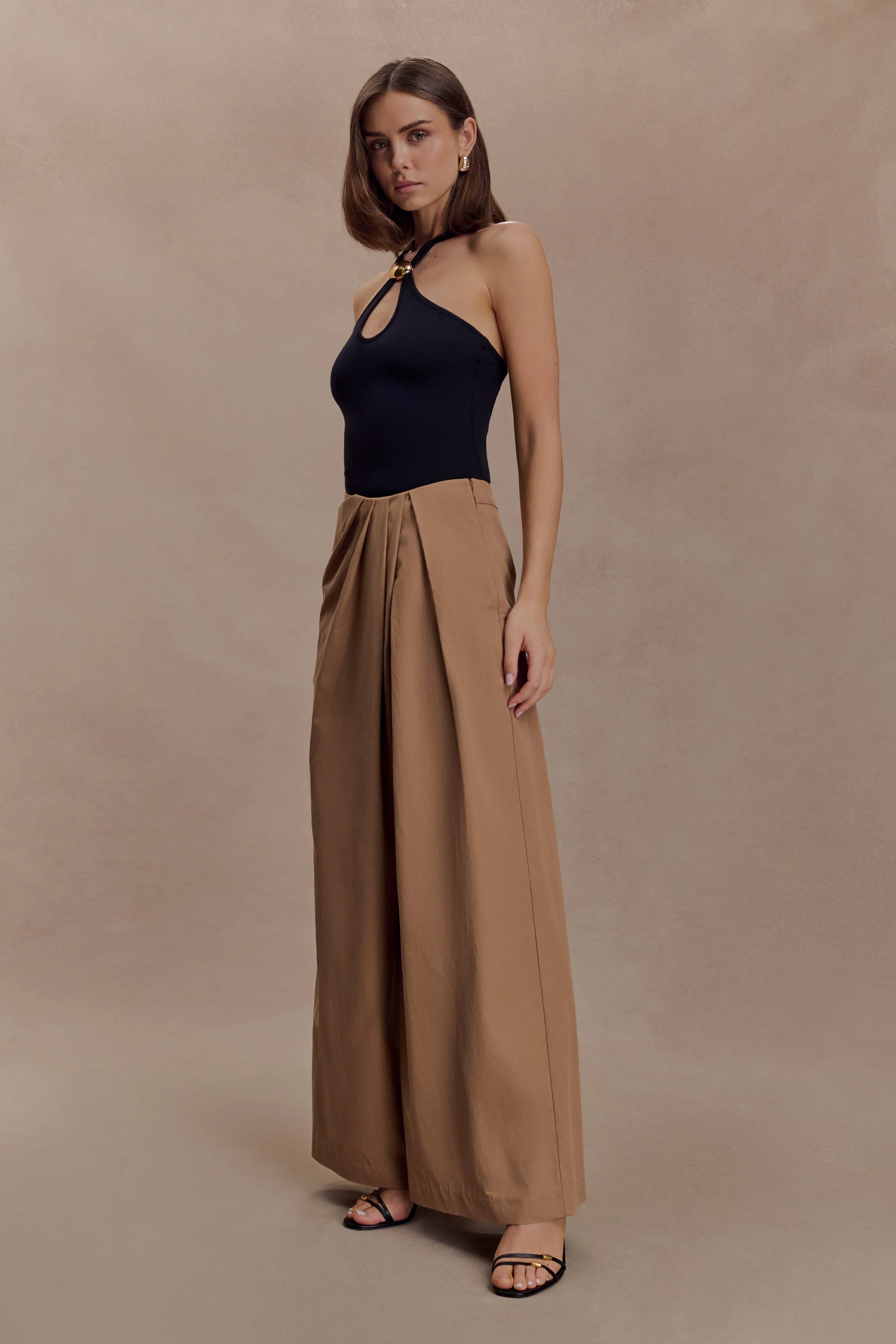 Owen Draped Wide Leg Pants Mocha