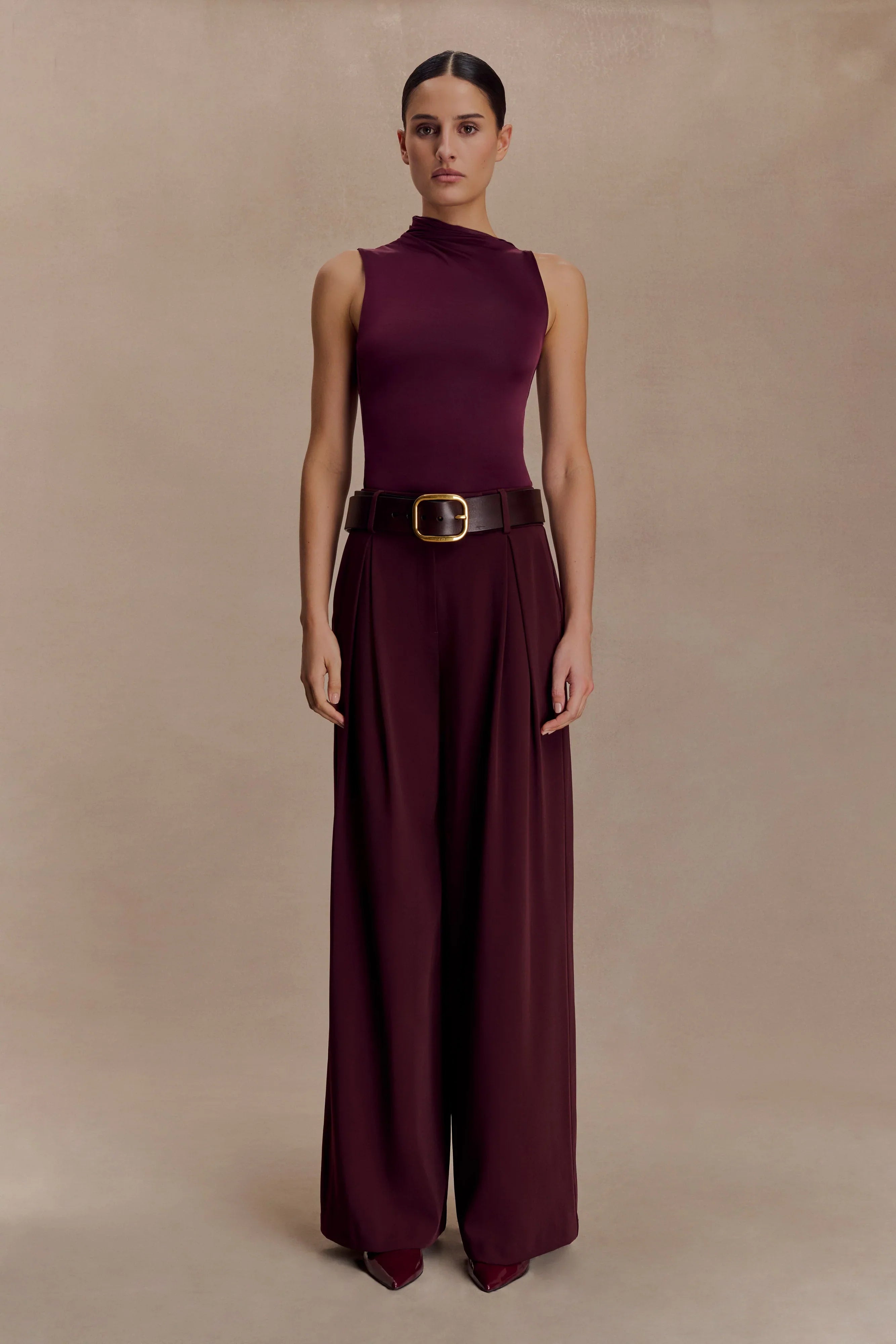 Hadleigh Sleeveless Slinky Top Burgundy