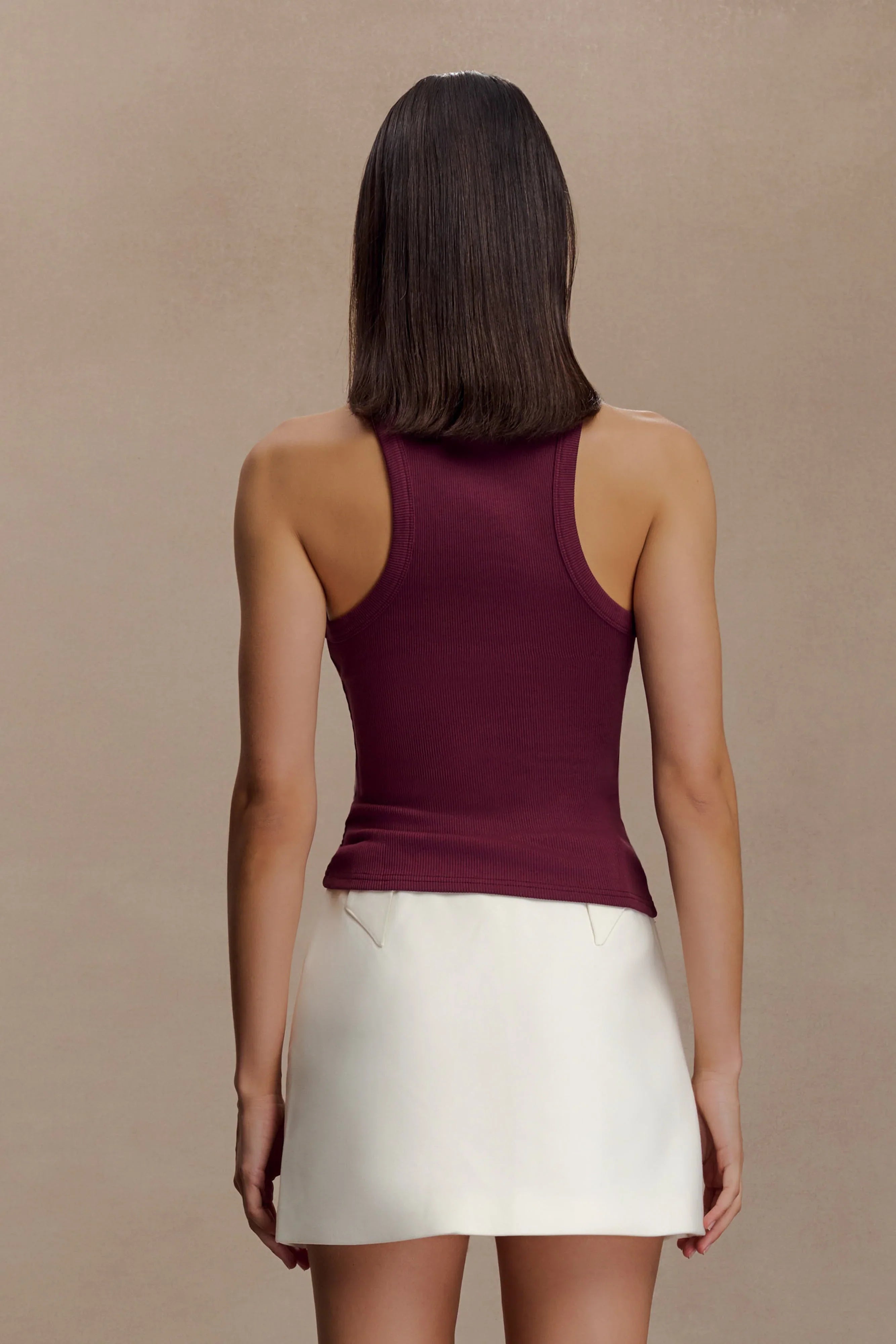 Lola Ribbed Sleeveless Top With Hardware Burgundy