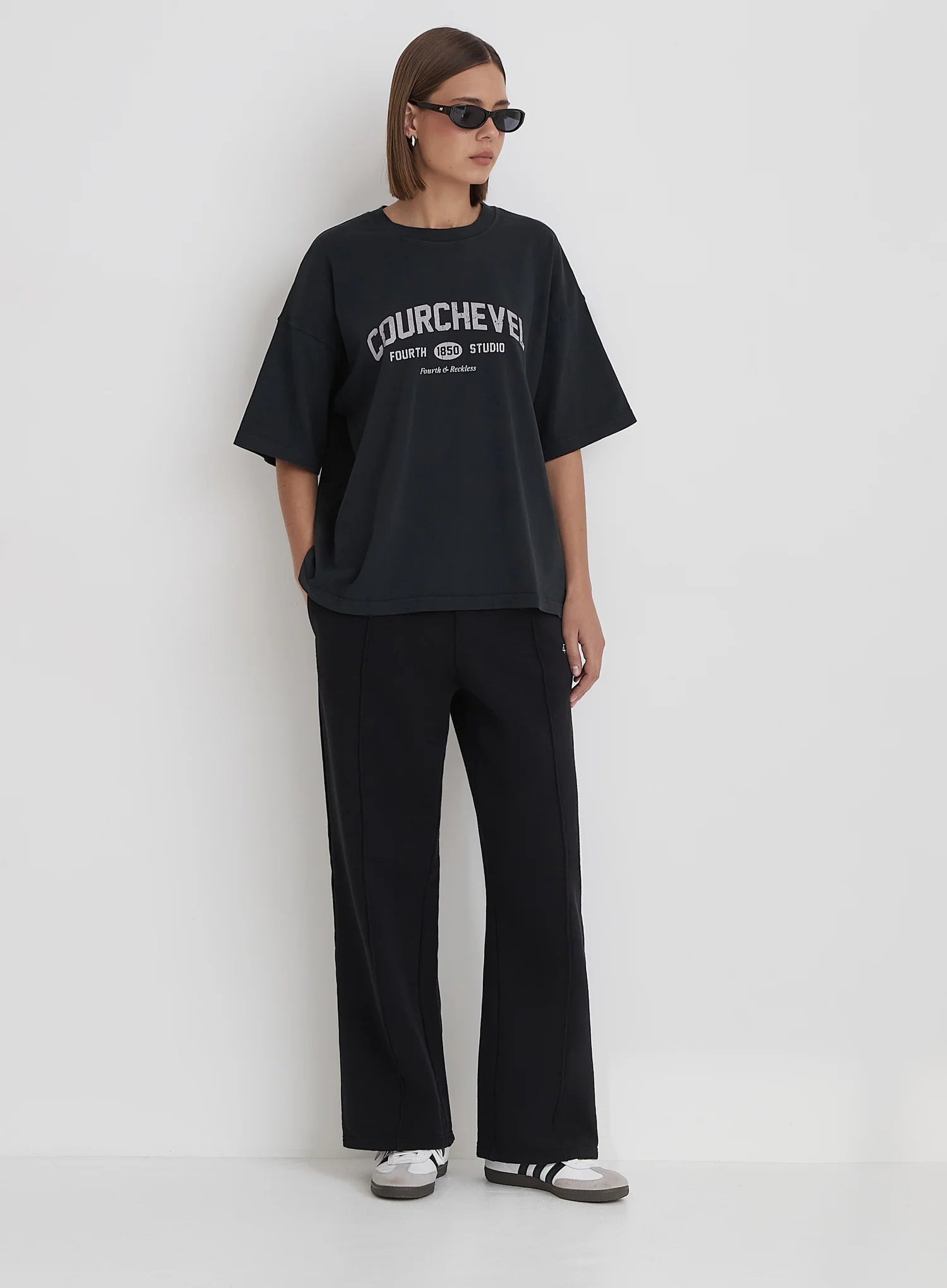 Grey Acid Wash Courchevel Slogan Print T Shirt