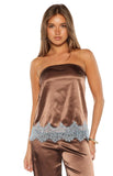 Shirley Brown Satin Lace Trim Strapless Top