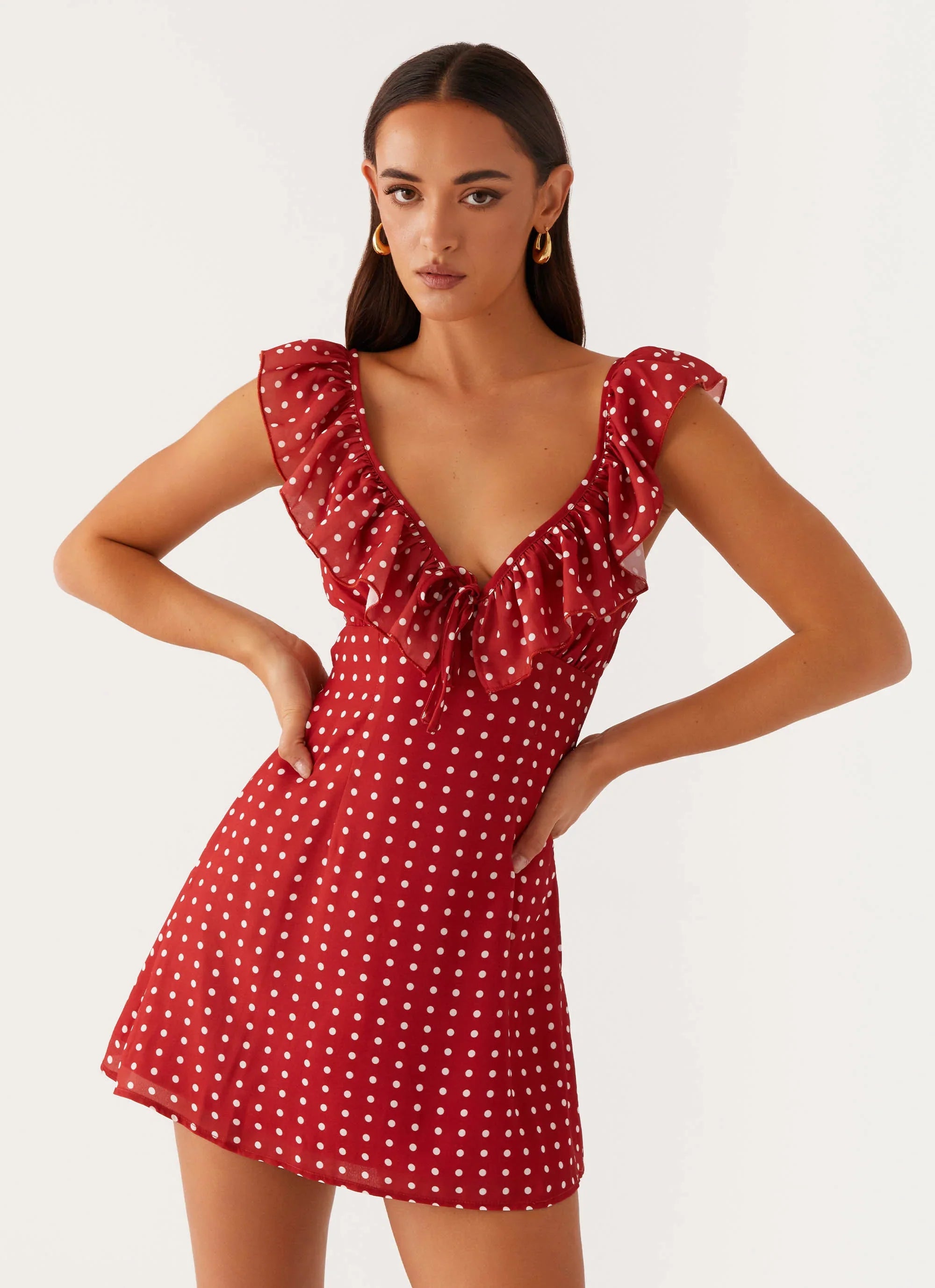 Adrina Ruffle Mini Dress Red Polka Dot