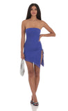 Mesh Strapless Side Ruched Dress in Indigo Blue