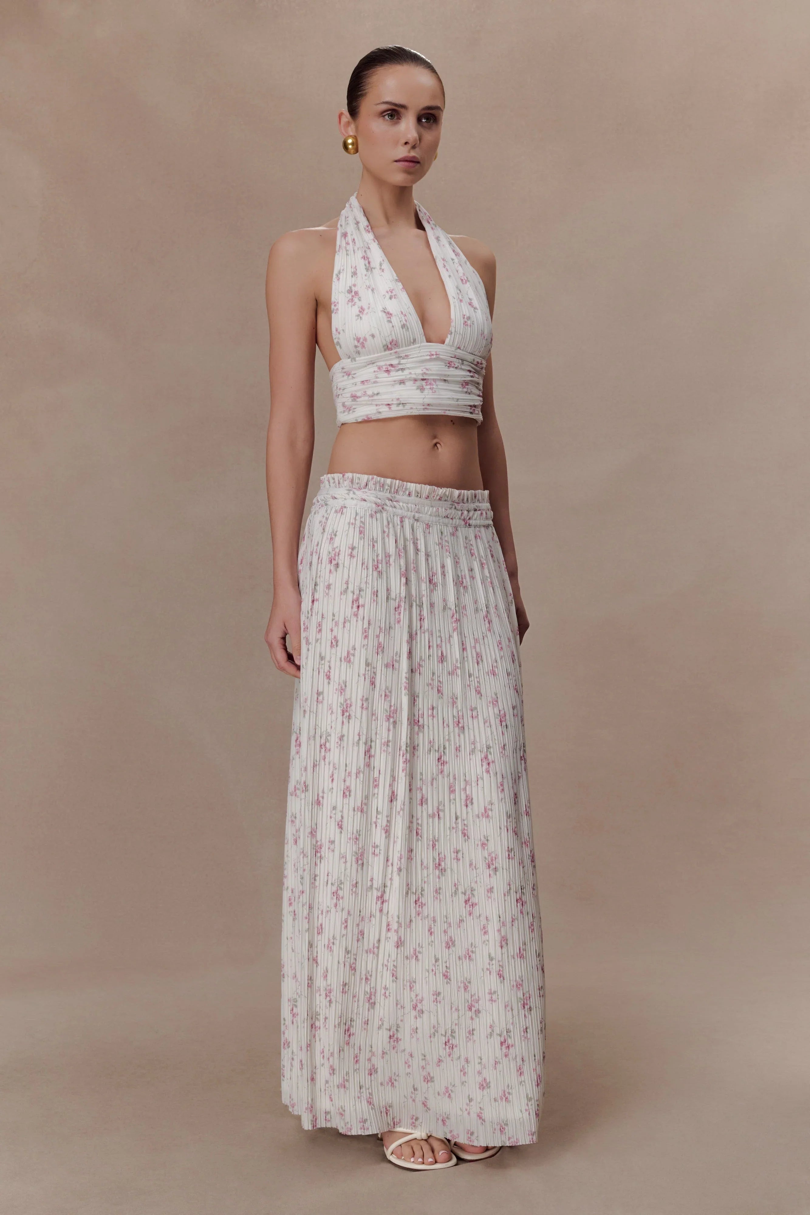 Amaris Gathered Plisse Maxi Skirt Floral Ditsy Print