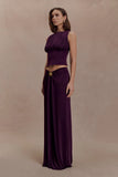 Erina Slinky Ruched Maxi Skirt With Hardware Aubergine