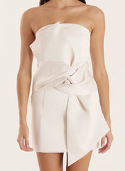 Cream Bow front Satin Mini Dress