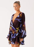Passion Long Sleeve Mini Dress Dark Floral