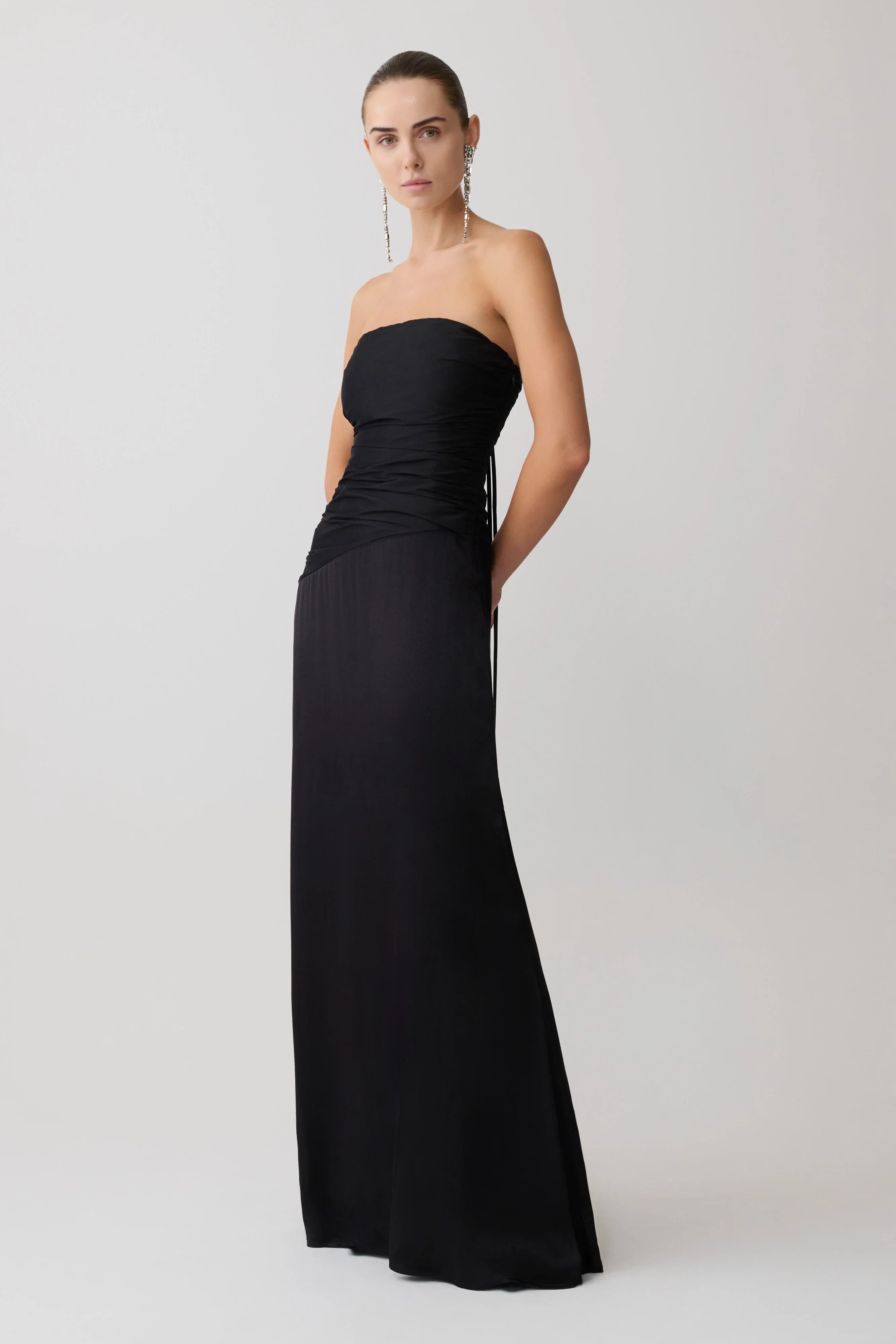 Serena Strapless Taffeta Maxi Dress Black