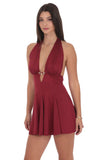 Plunge Rose Clip Dress in Burgundy