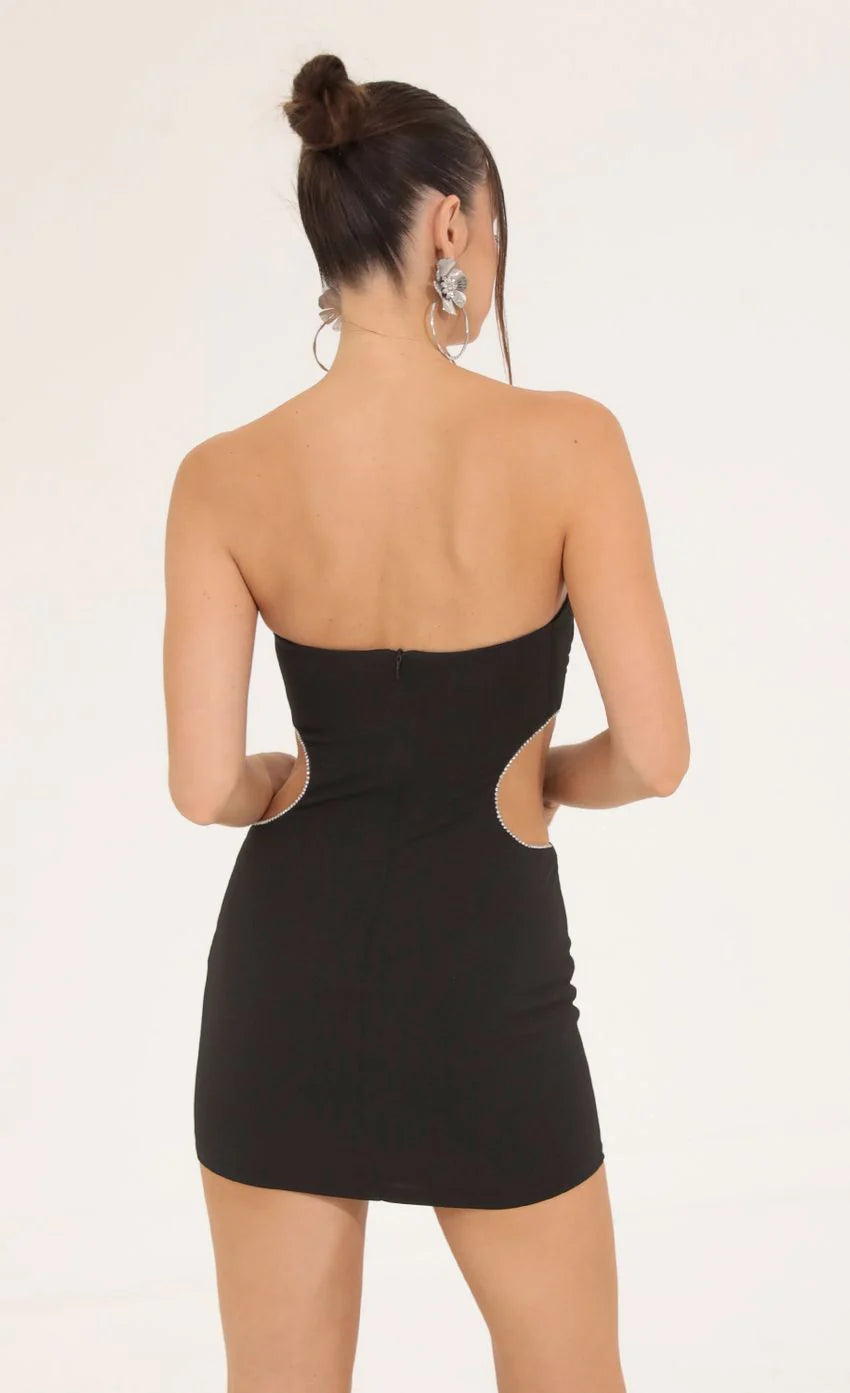 Rhinestone Cutout Dress in Black