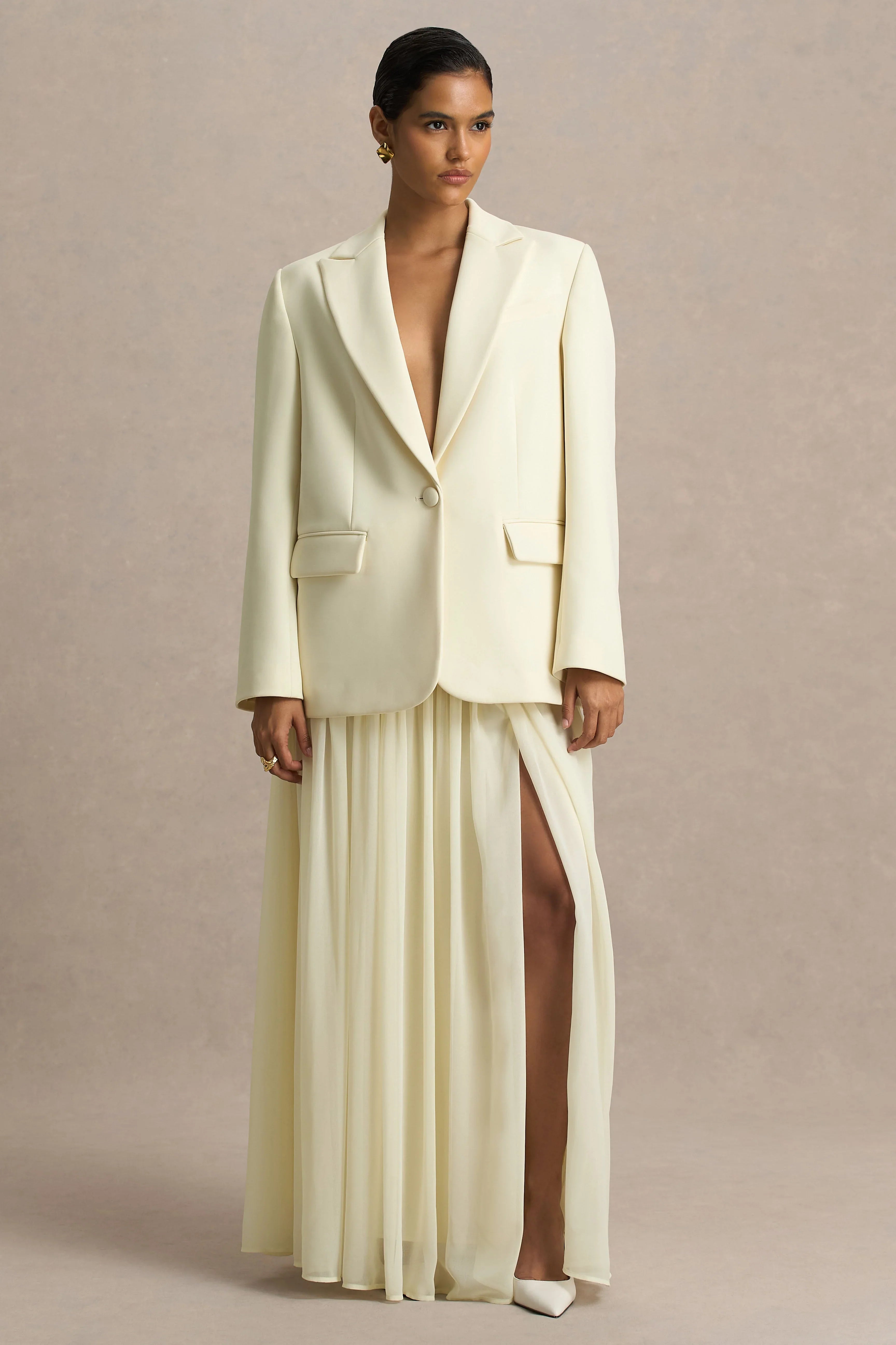 Spencer Cream Chiffon Pleated Maxi Skirt