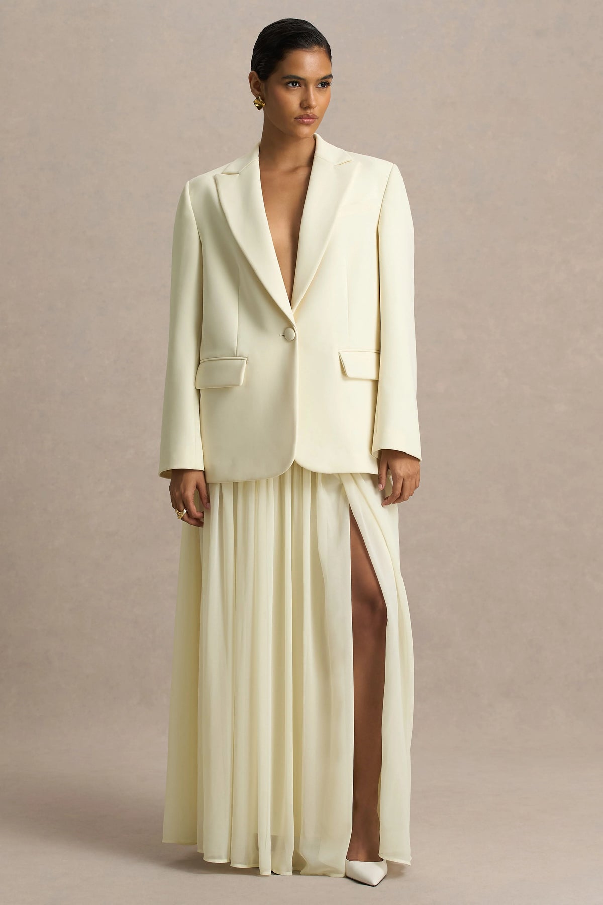 Spencer Cream Chiffon Pleated Maxi Skirt