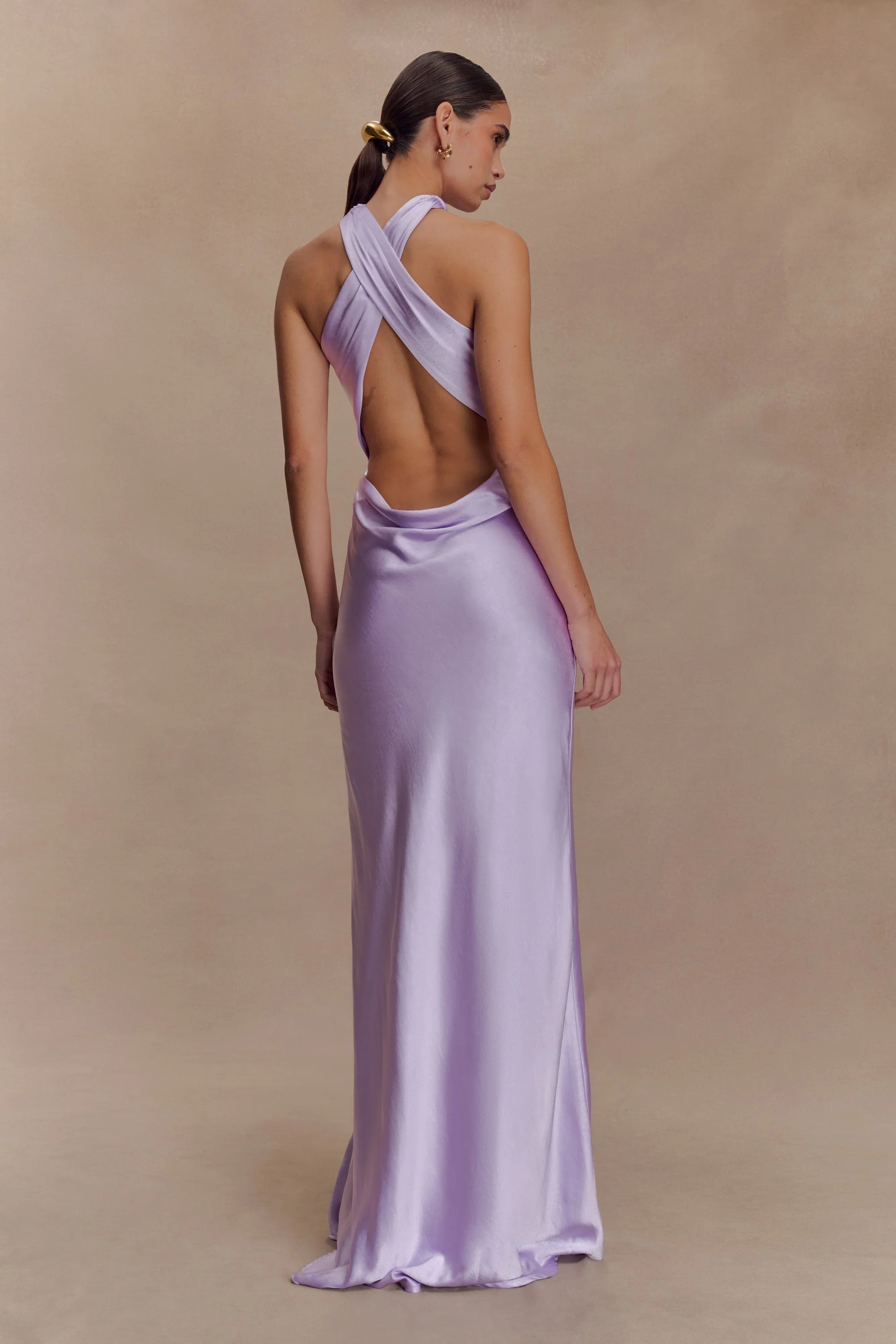 Phyllis Satin Halter Maxi Dress Lilac