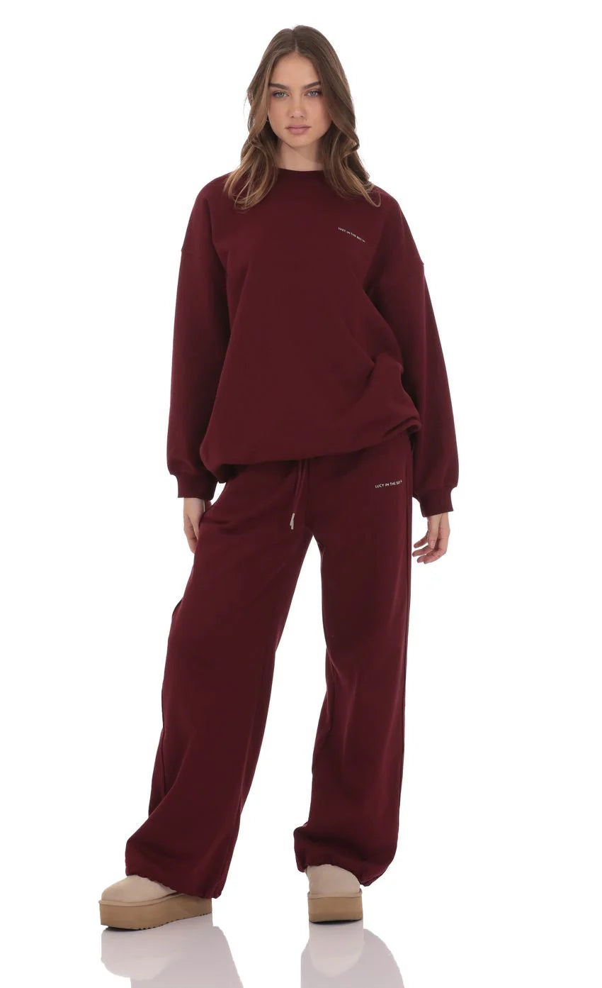 Lucy Oversized Crewneck in Burgundy