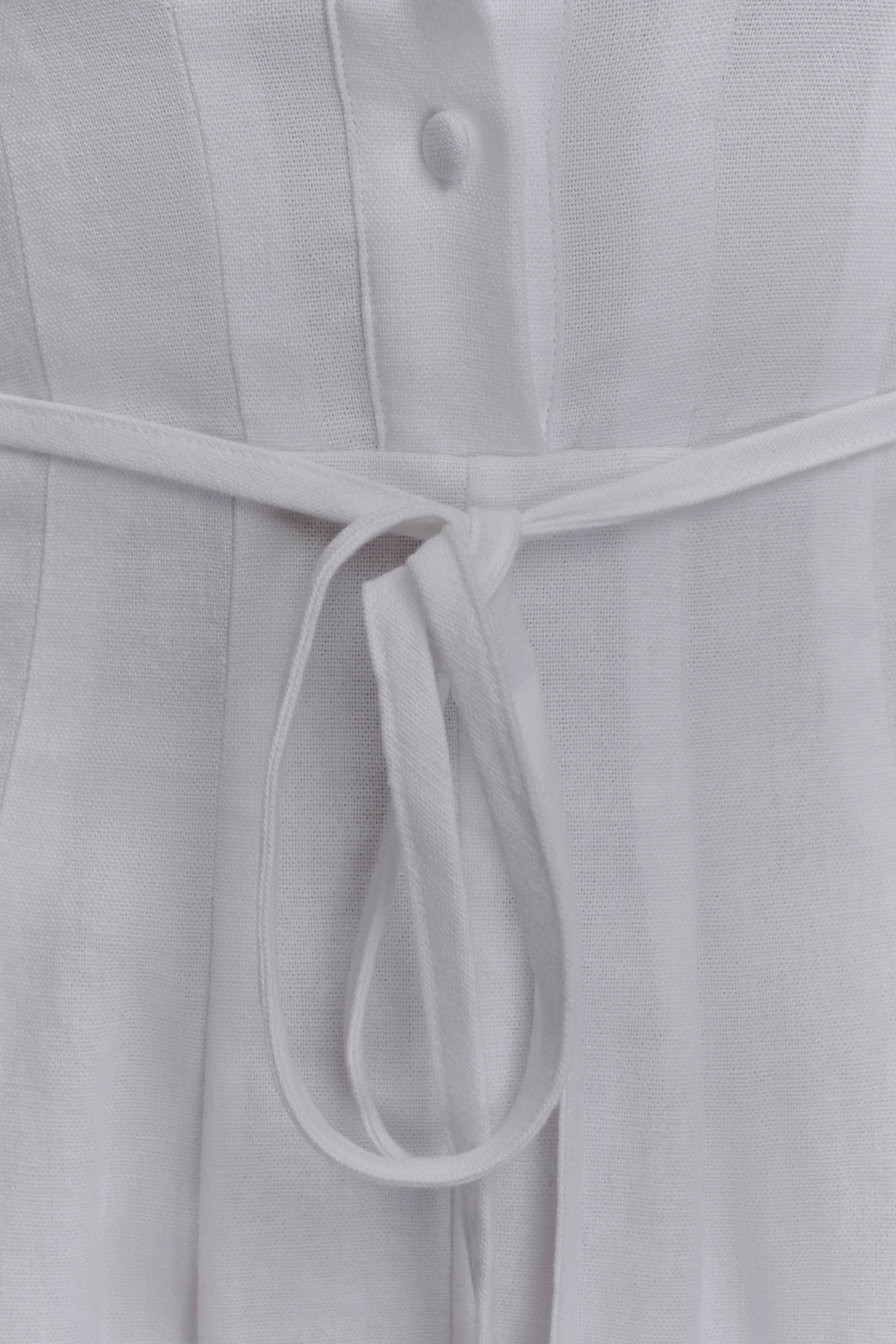 Aysha Buttoned Linen Midi Dress White