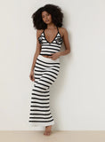 Black And White Stripe Knit Corsage Halterneck Top