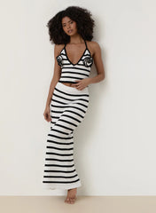 Black And White Stripe Knit Corsage Halterneck Top