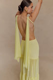 Haille Knit Chiffon Maxi Dress Lemon