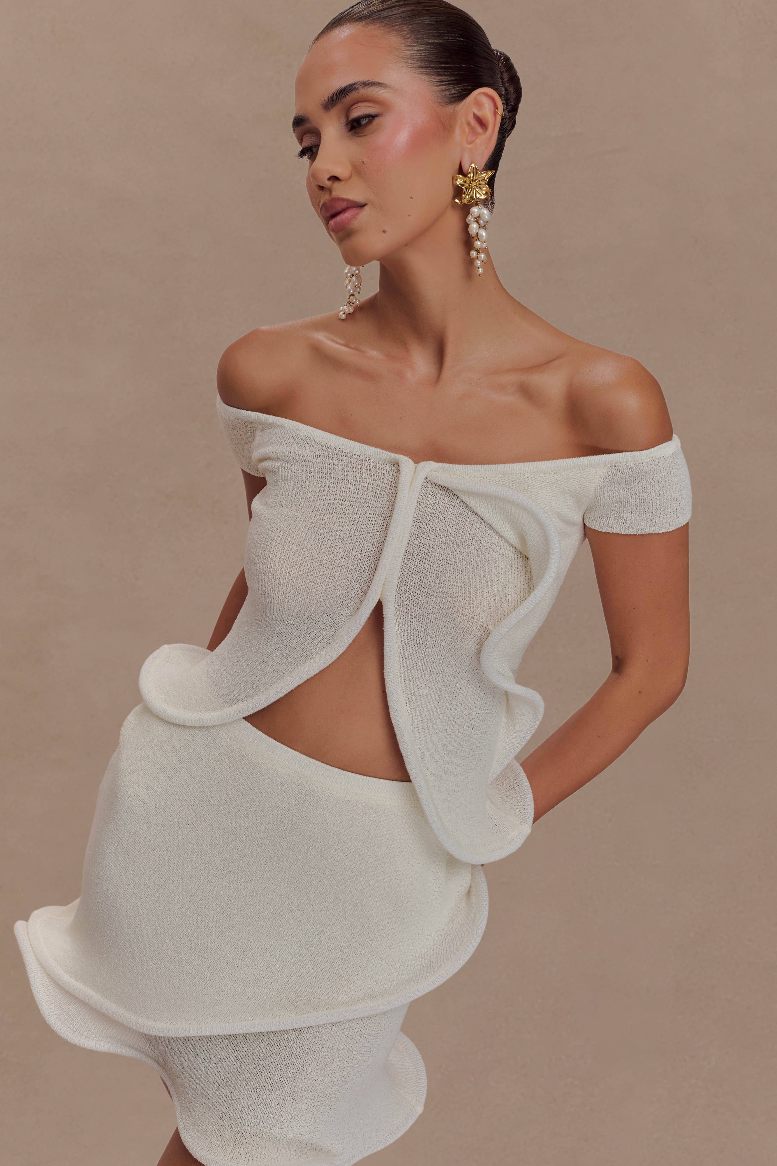 Haisley Off Shoulder Knit Top Ivory