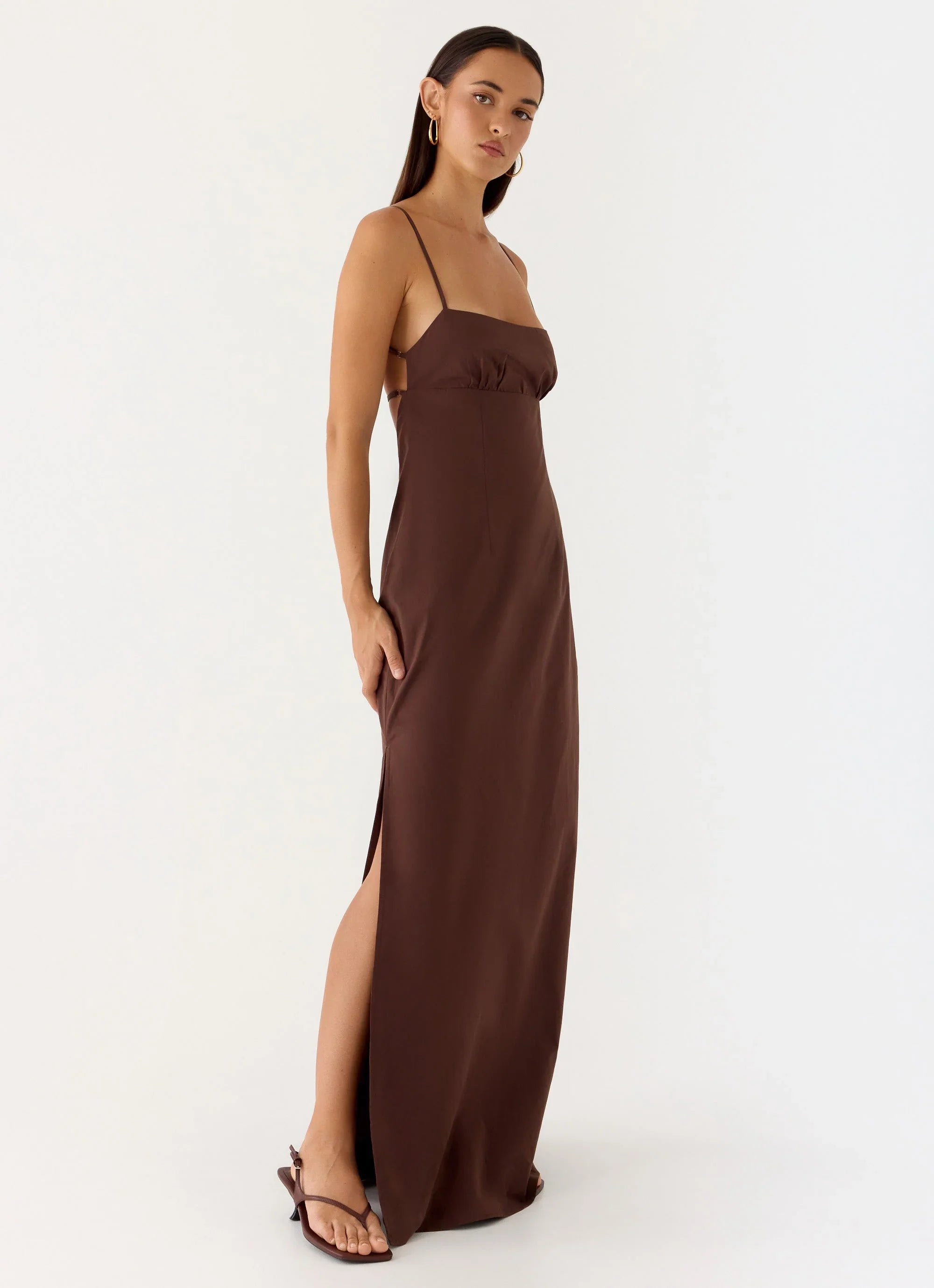 Off The Table Linen Maxi Dress Chocolate