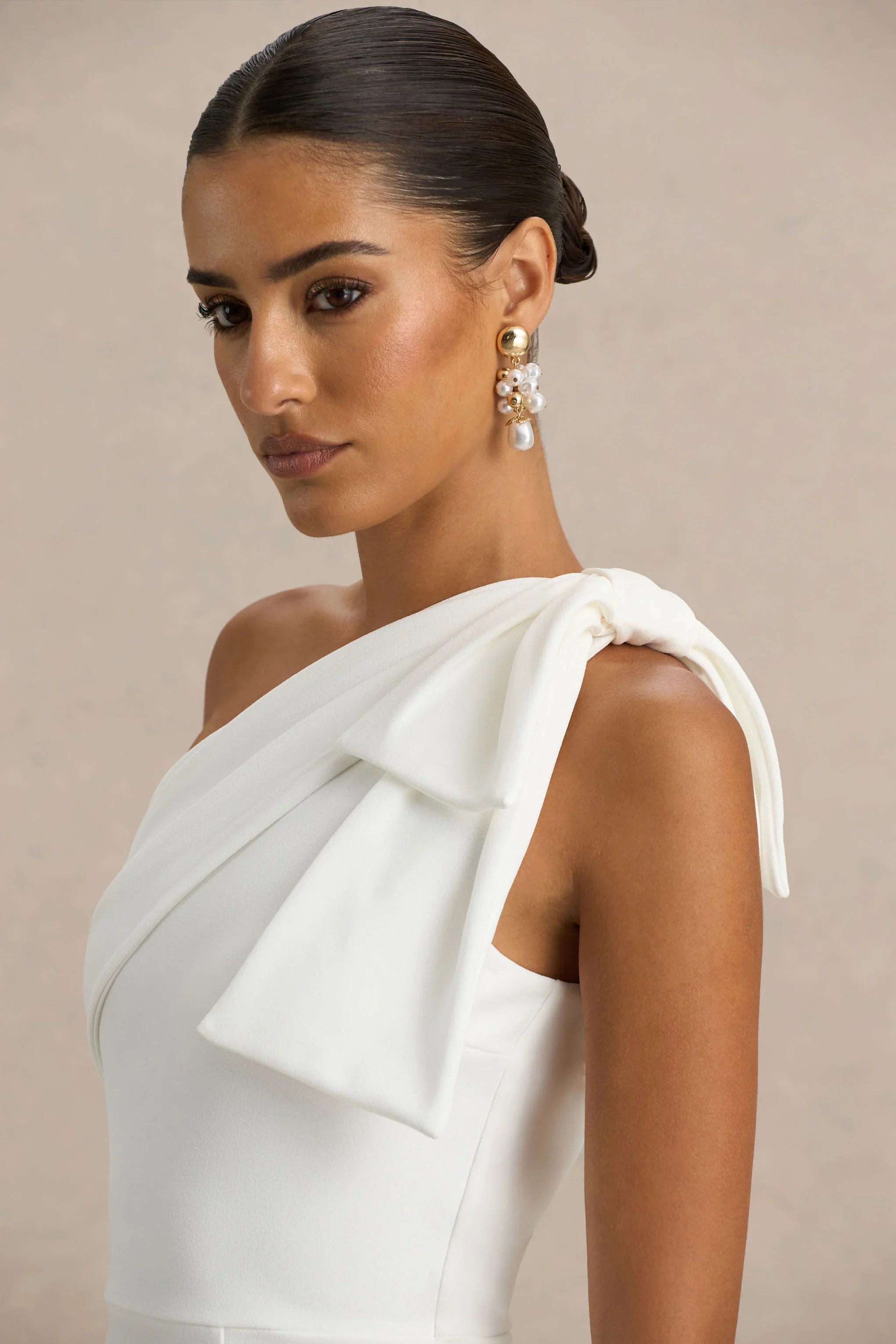 Kiri White One Shoulder Bow Maxi Dress