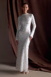 Sofia Long Sleeve Sequin Maxi Dress White