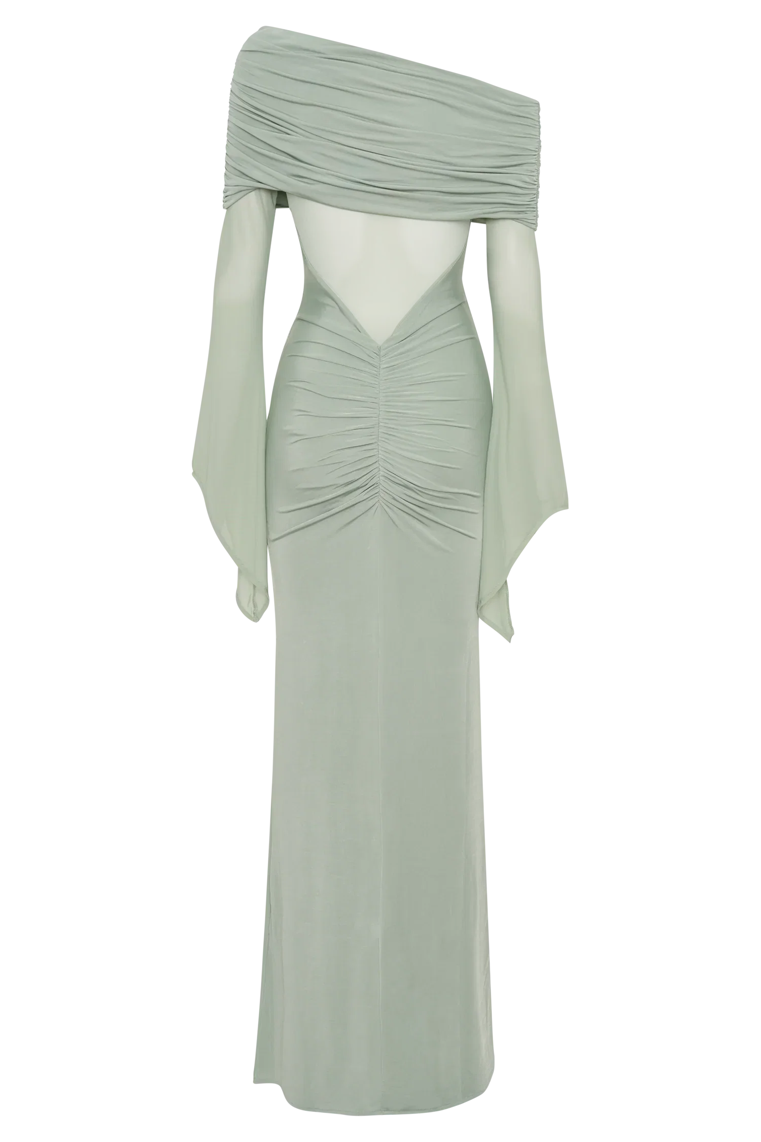 Kaitlin One Shoulder Slinky And Mesh Maxi Dress Basil