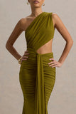 Beline Green One Shoulder Cut Out Maxi Dress With Drape