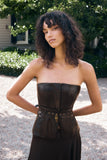 Thalia Faux Leather Boned Corset Dark Chocolate