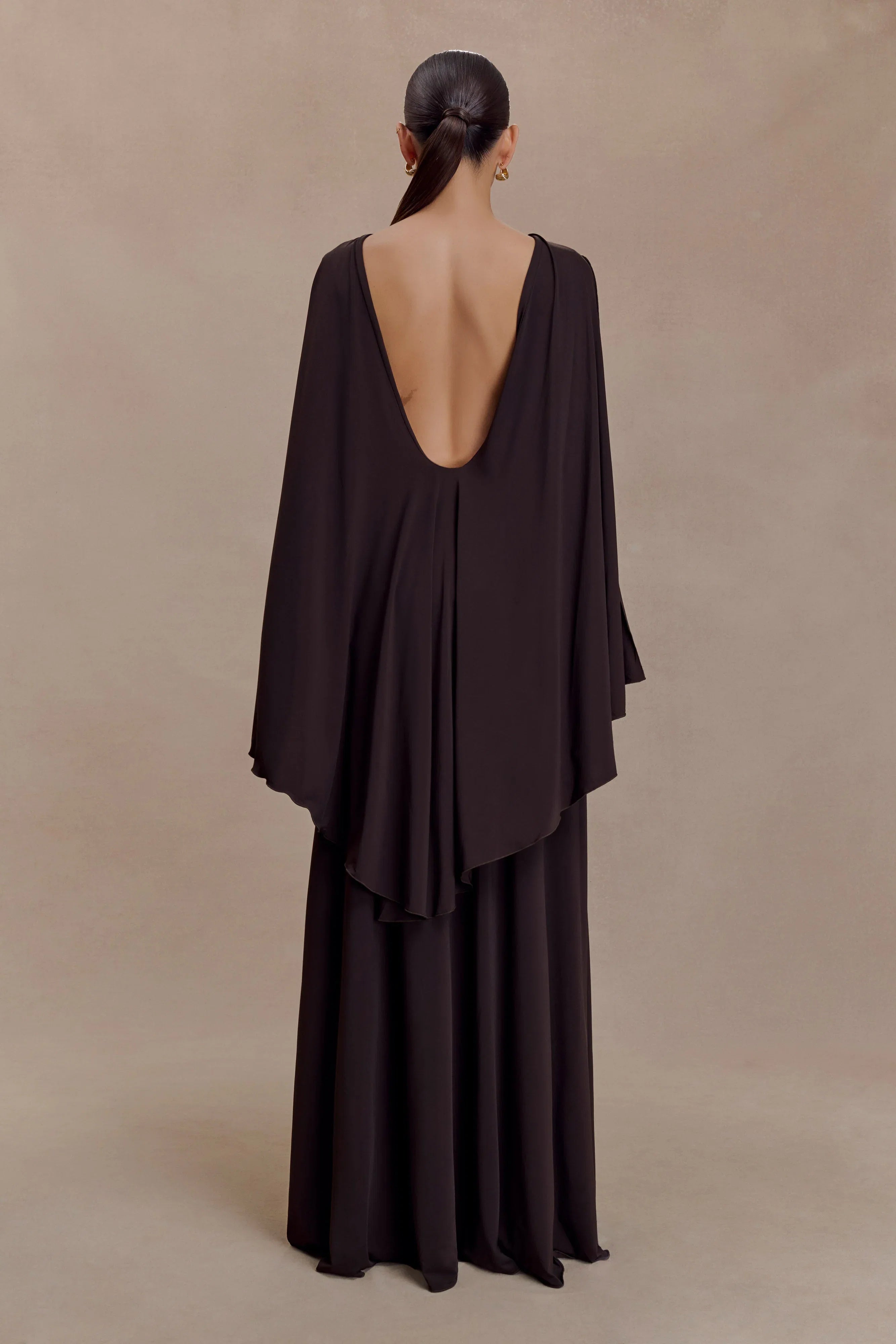 Emory Jersey Cape Maxi Dress Chocolate