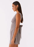 Lotus Tie Back Mini Dress Chocolate Gingham