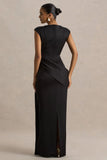 Influence Black Satin Slashed Neck Maxi Dress With Embellished Detail And Sash