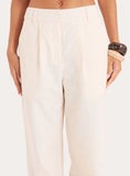 Cream Linen Blend Wide Leg Trousers