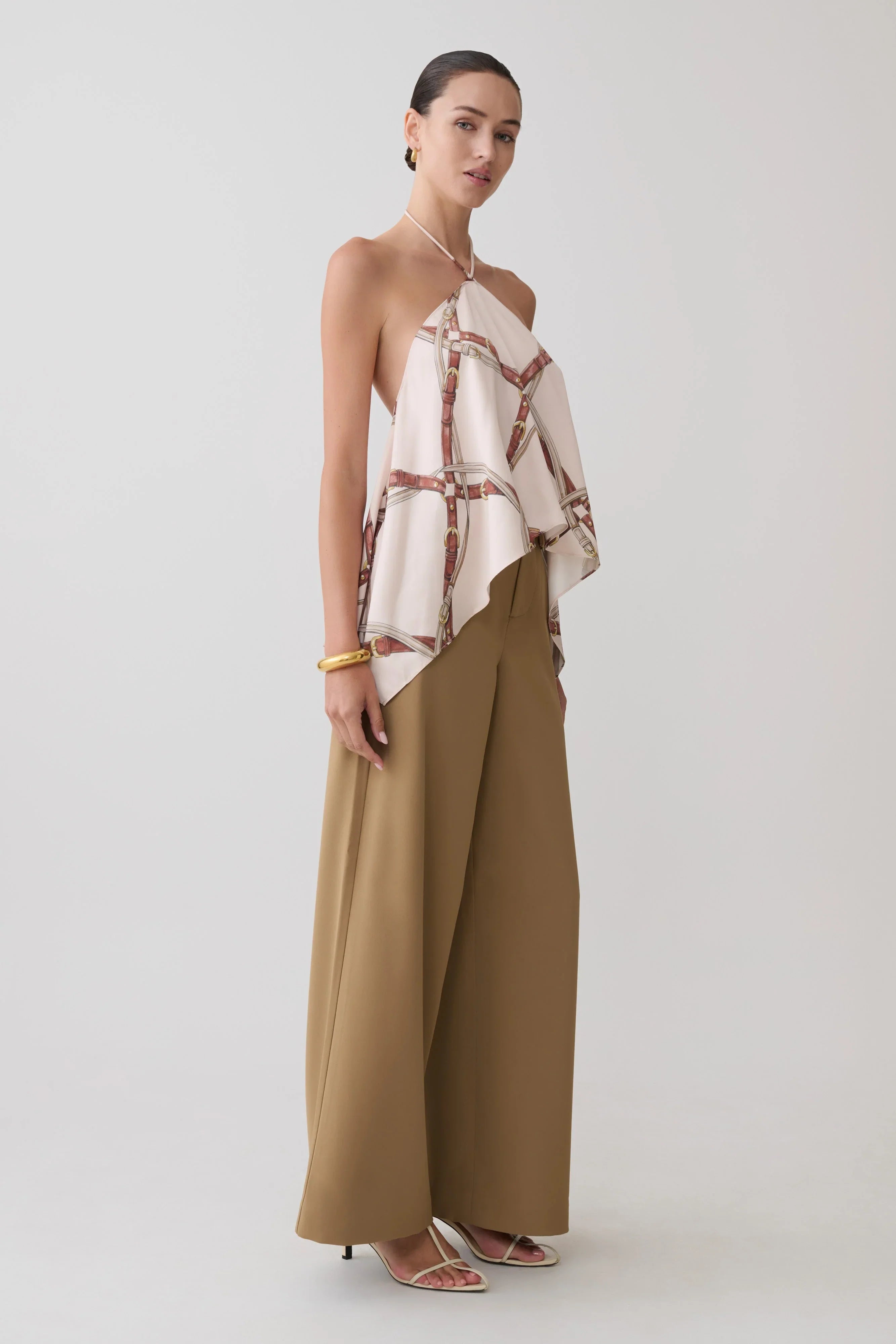 Adelaide Draped Satin Halter Top Chain Print