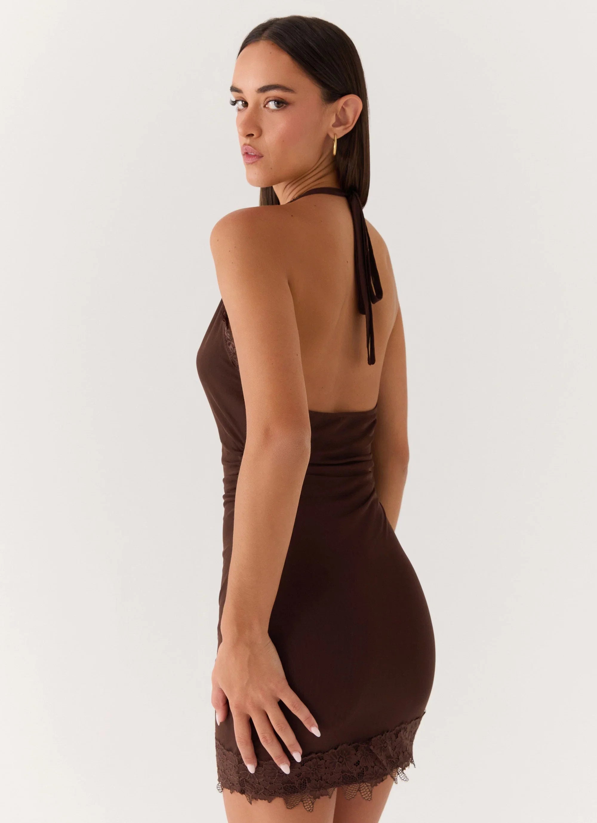 Thinly Veiled Mini Dress Chocolate