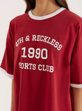 Red Contrast Trim Slogan T Shirt