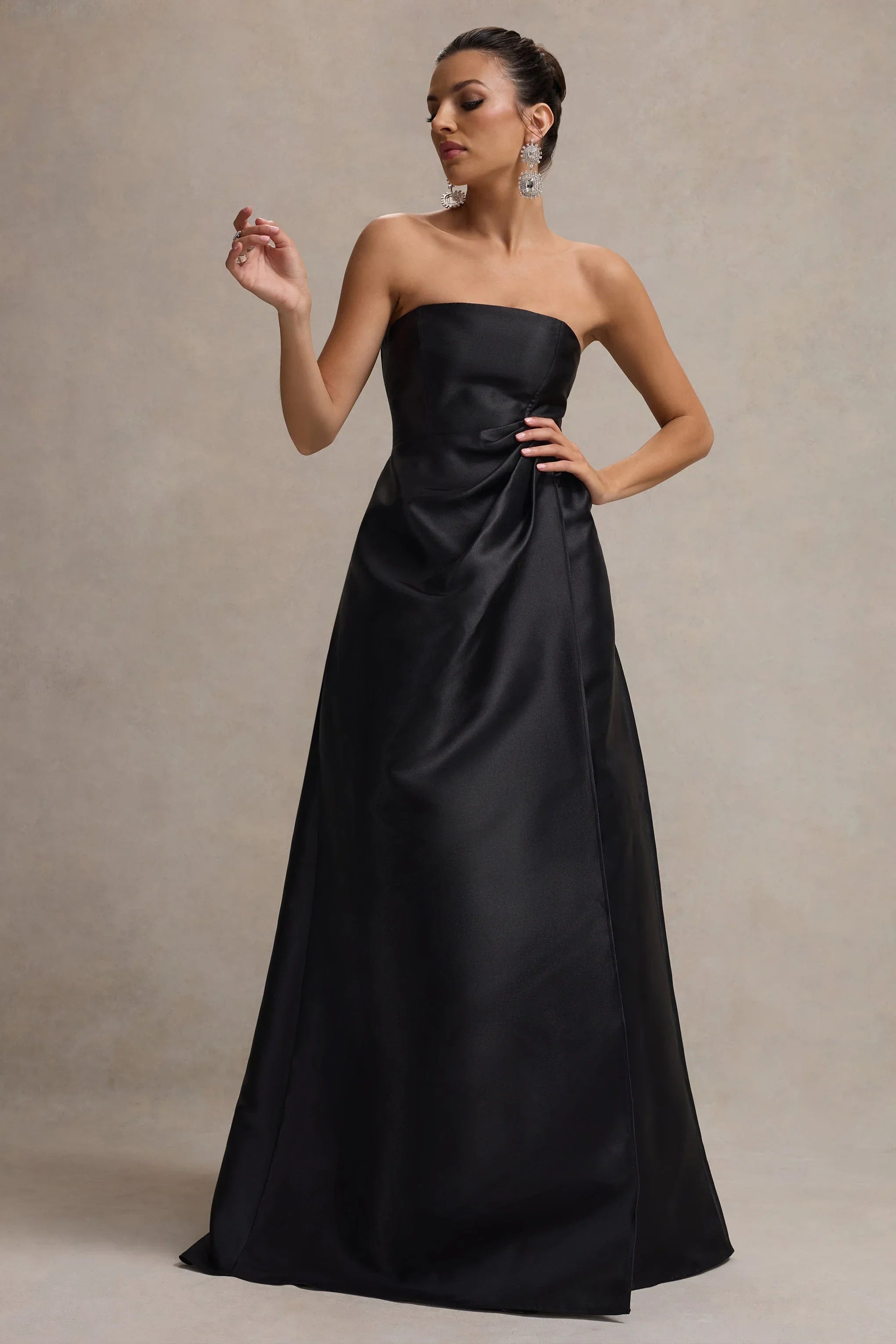 Universe Black Bandeau Puff Skirt Split Maxi Dress